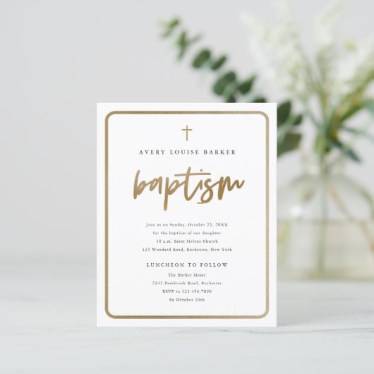 Budget Gold Script religiöse Taufen Einladung (Stehend Vorderseite)