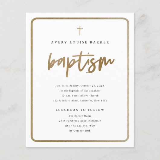 Budget Gold Script religiöse Taufen Einladung (Vorderseite)
