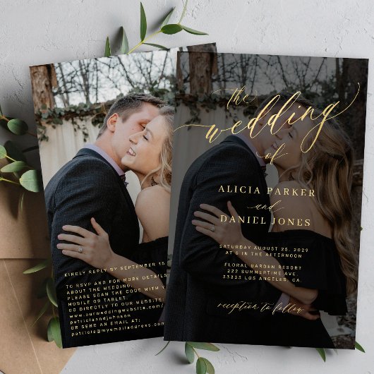 Budget Gold Skript QR Foto Hochzeit Einladung