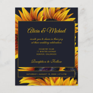 Budget Gold Sonnenblumen moderne Hochzeitseinladun