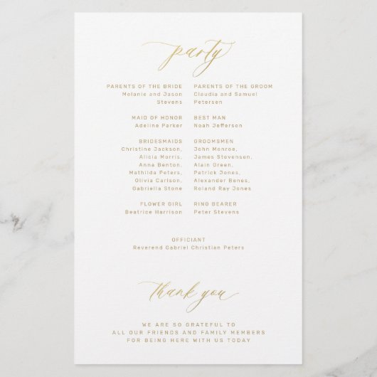 Budget Gold Typografie einfache Hochzeitsprogramm (Hinten)