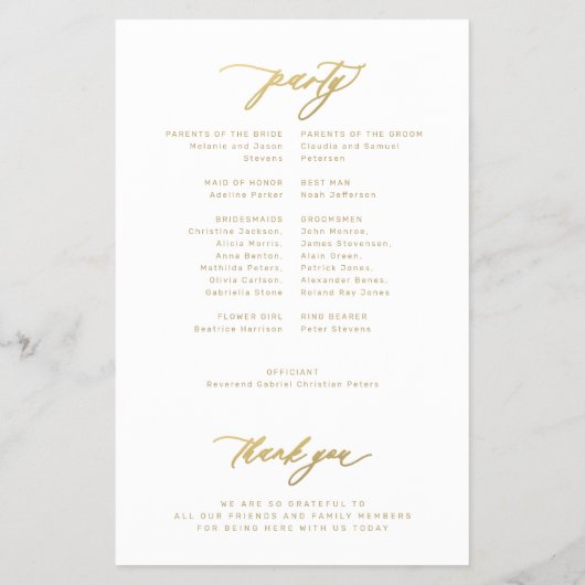Budget Gold Typografie einfache Hochzeitsprogramm (Hinten)