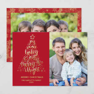 Budget Gold Typografie Weihnachtsbaum Familienfoto Mitteilungskarte