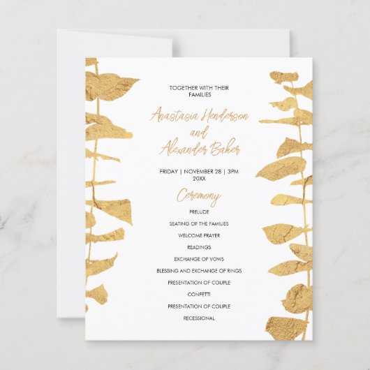 Budget Gold Wedding Program Karte. (Vorderseite)