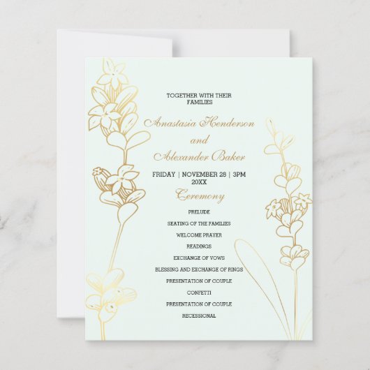 Budget Gold Wedding Program Karte. (Vorderseite)