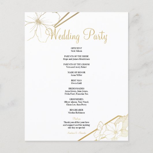 Budget Gold Wedding Program Karte. Flyer (Hinten)