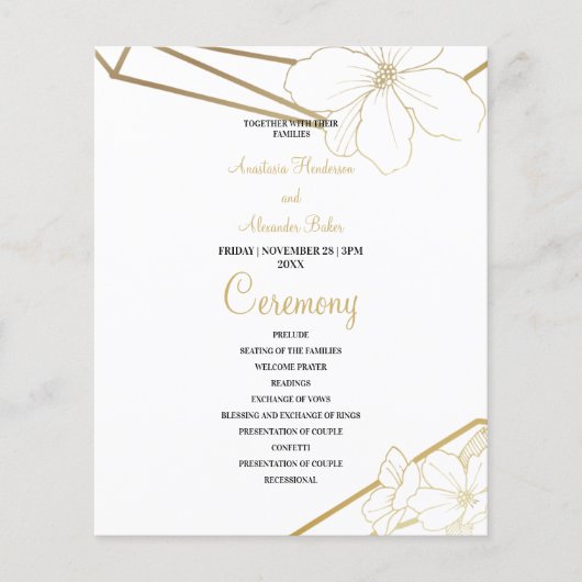 Budget Gold Wedding Program Karte. Flyer (Vorne)