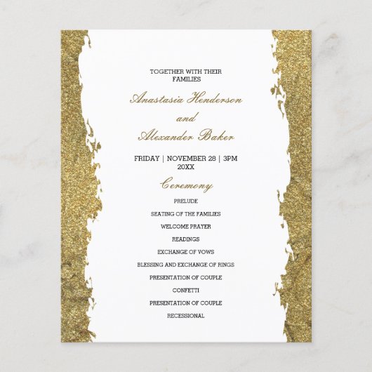 Budget Gold Wedding Program Karte. Flyer (Vorne)