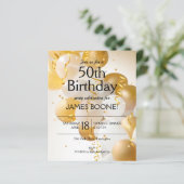 Budget Gold Weißballons Geburtstagseinladungen (Stehend Vorderseite)