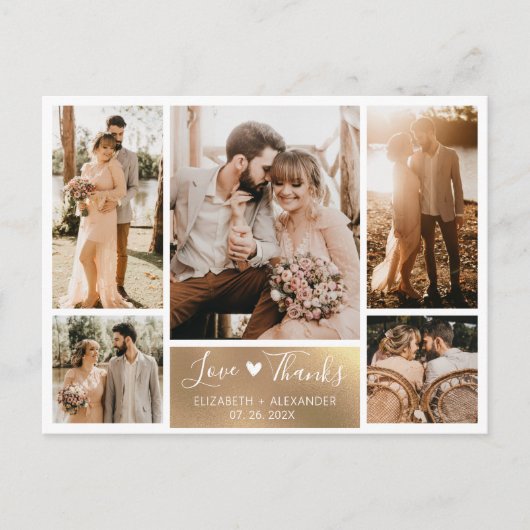 Budget Gold White Foto Collage Hochzeit Vielen Dan Postkarte (Vorderseite)