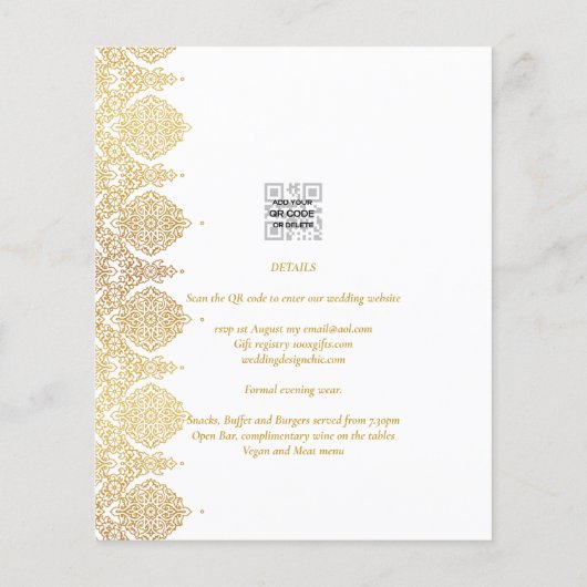 Budget Gold White Lace Elegante Hochzeitseinladung Flyer (Hinten)