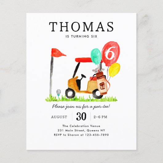 Budget Golf Cart Bag Balloon Kinder Par-tee Geburt Flyer (Vorne)