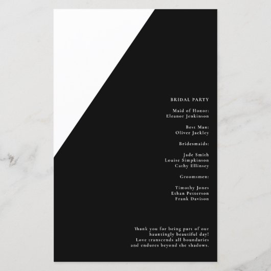 Budget Goth bis Death Do us Part Wedding Programm (Rückseite)