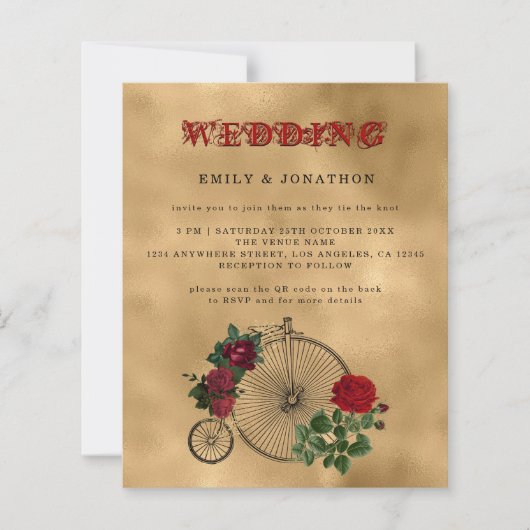 BUDGET Goth Steampunk Bicycle QR Wedding Einladung (Vorderseite)