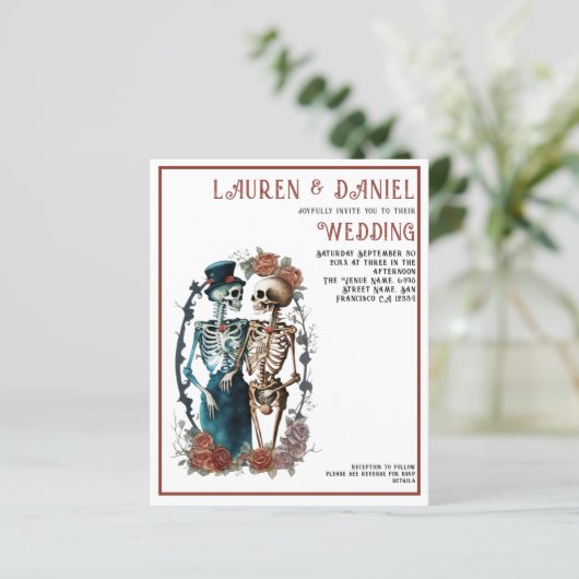 Budget Gothic Beautiful Skeleton QR Code Hochzeit (Stehend Vorderseite)