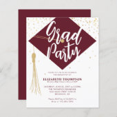Budget GRAD Cap Red Gold Graduation Party Einladun (Vorne/Hinten)