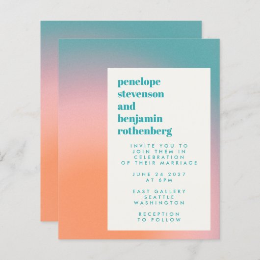 Budget Gradient Aquamarin rosa Abstrakte Hochzeit  (Vorne/Hinten)