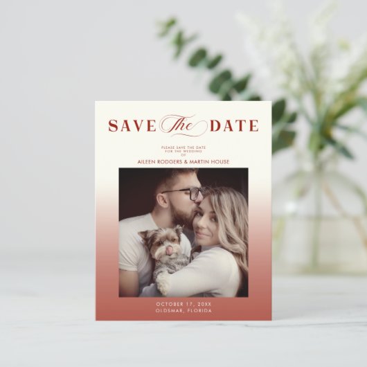 Budget Gradient Wedding Photo Whimsical Script (Stehend Vorderseite)