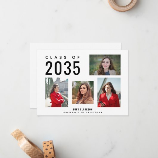 Budget Graduate 4 Foto Styled Collage Abschluss Mitteilungskarte (Vorderseite/Rückseite Beispiel)