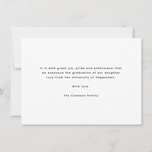 Budget Graduate 4 Foto Styled Collage Abschluss Mitteilungskarte (Rückseite)