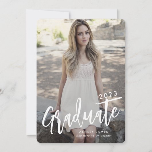 Budget Graduate Script 2 Foto Abschluss Card Einladung (Vorderseite)
