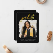 Budget Graduate Script Gold Foto Abschluss Mitteilungskarte (Vorderseite/Rückseite Beispiel)