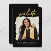 Budget Graduate Script Gold Foto Abschluss Mitteilungskarte (Vorne/Hinten)