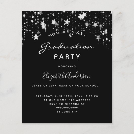 Budget Graduierungsparty Schwarz-weiß Sterne 2025 (Vorderseite)