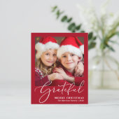 Budget Grateful Foto Red Christmas Weihnachtskarte (Stehend Vorderseite)