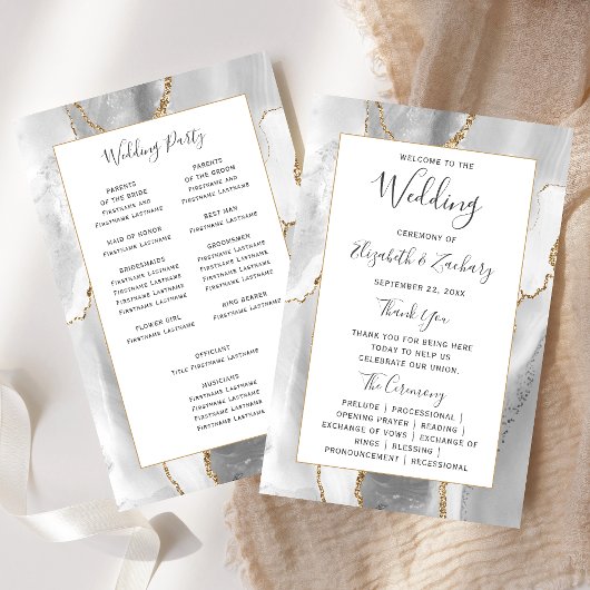 Budget Grau Weiß Gold Achat Hochzeitsprogramm