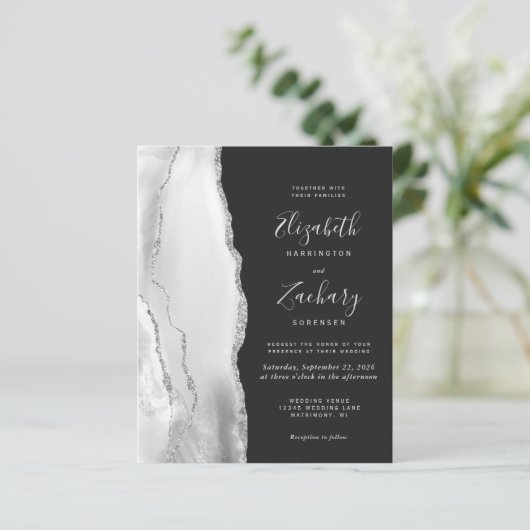 Budget Gray Silver Agate Dark QR Code Wedding (Stehend Vorderseite)