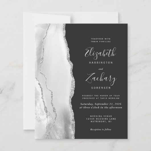 Budget Gray Silver Agate Dark QR Code Wedding (Vorderseite)