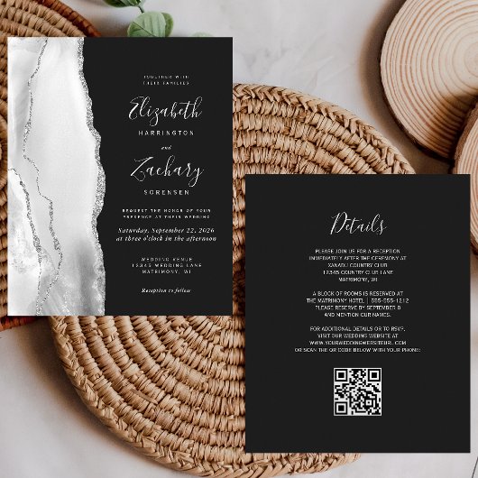 Budget Gray Silver Agate Dark QR Code Wedding