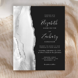 Budget Gray Silver Agate Dark Wedding Einladung
