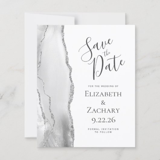 Budget Gray Silver Agate Save the Date (Vorderseite)