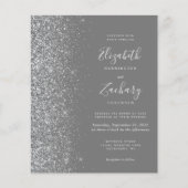 Budget Gray Silver Glitzer Wedding Einladung (Vorderseite)