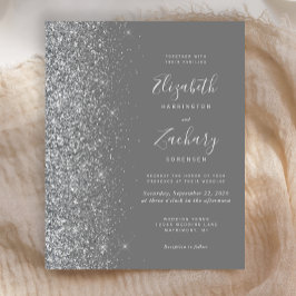 Budget Gray Silver Glitzer Wedding Einladung