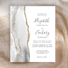 Budget Gray White Gold Agate Einladung Hochzeit