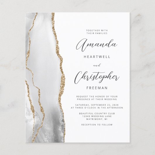 Budget Gray White Gold Agate QR Code Hochzeit (Vorderseite)