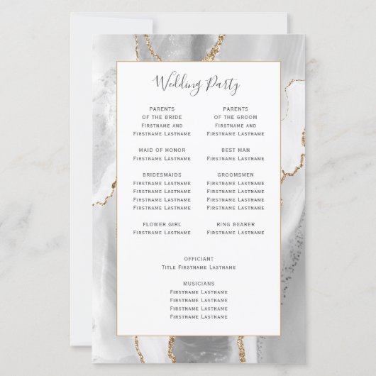 Budget Gray White Gold Agate Wedding Program (Rückseite)