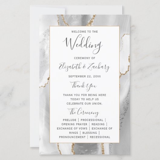Budget Gray White Gold Agate Wedding Program (Vorderseite)