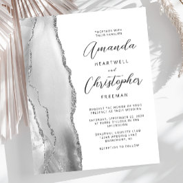 Budget Gray White Silver Agate Einladung Hochzeit