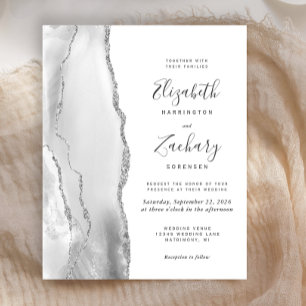 Budget Gray White Silver Agate Einladung Hochzeit