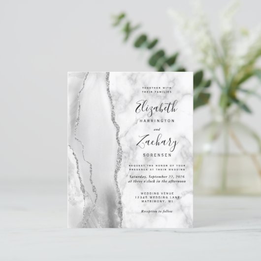 Budget Gray White Silver Agate Marmor Hochzeit (Stehend Vorderseite)