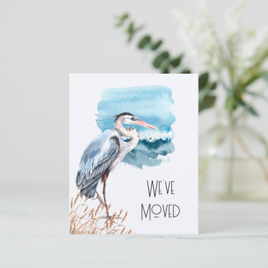 Budget Great Blue Heron Ocean New Address Card (Stehend Vorderseite)