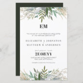 Budget Green Blätter Typografie Wedding Einladunge (Vorne/Hinten)