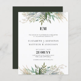 Budget Green Blätter Typografie Wedding Einladunge