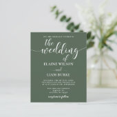Budget Green Calligraphy Modern Wedding Einladung (Stehend Vorderseite)