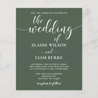 Budget Green Calligraphy Modern Wedding Einladung