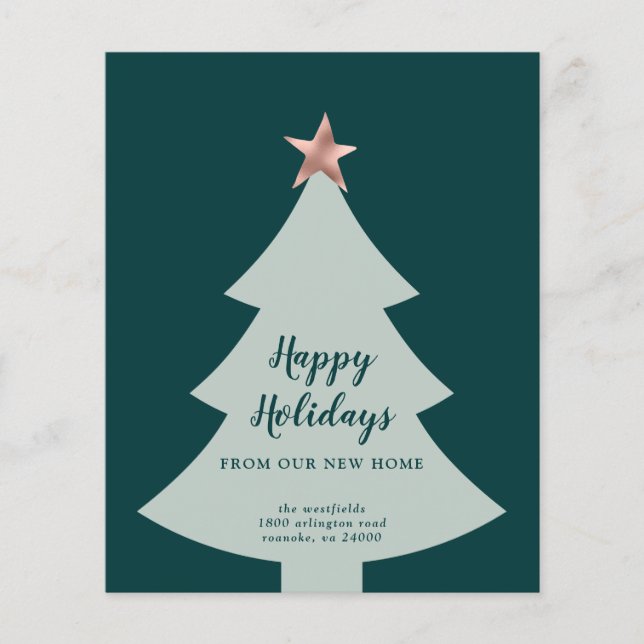 Budget Green Christmas Tree Holiday Moving Card (Vorderseite)